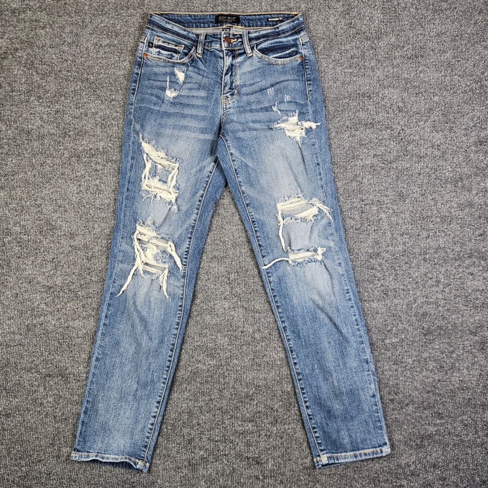 Judy Blue Boyfriend Fit Jeans Women's 3‎ /26 Distressed Denim Med Wash Mid Rise